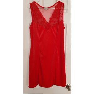 Vtg Cinema Etoile Red Velvet Lace Sheer Slip Dress Chemise y2k Babydoll Lg
